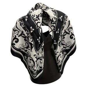 Black White Womens Square Scarf Polyester Made in Italy 34"